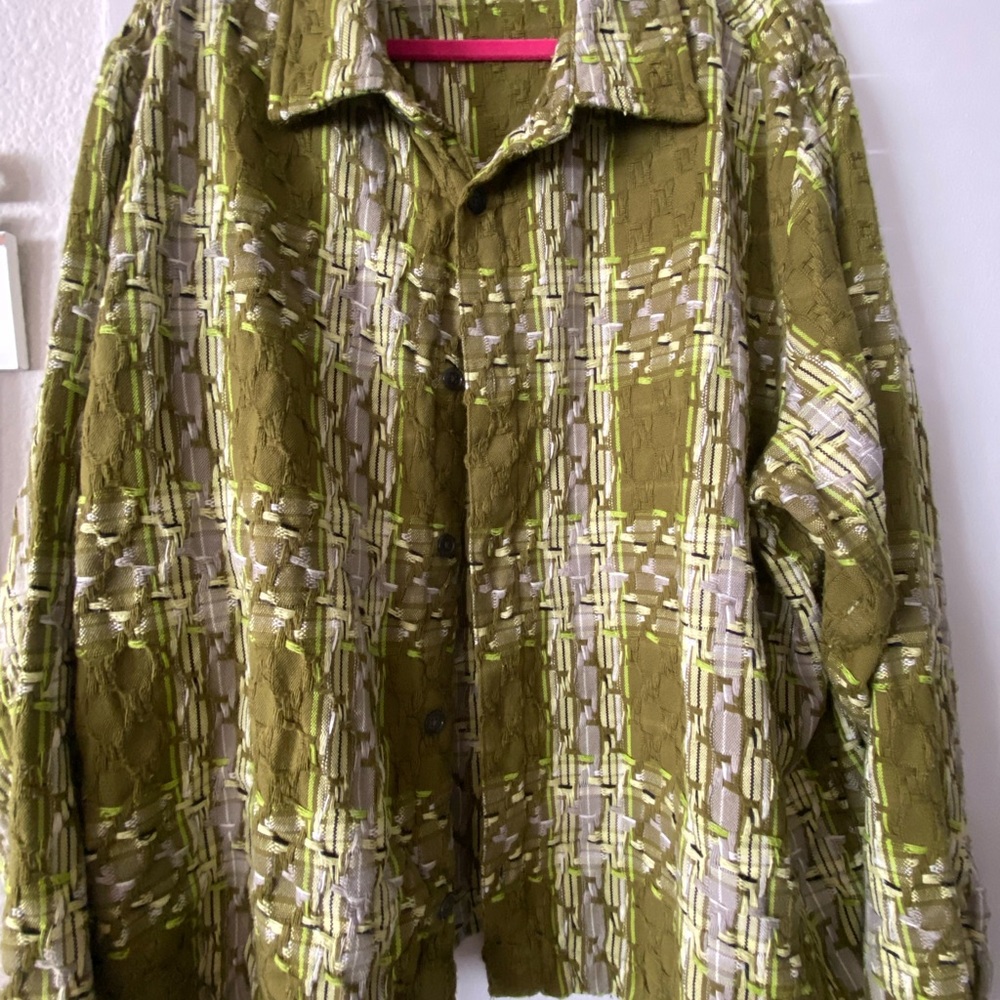 Urban Outfitters Olive Green Patterned Lightweight Shirt Jacket
